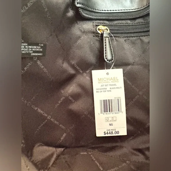 Michael Kors Jet Set Travel Medium Zip Top Shoulder Tote Bag MK Black Multi